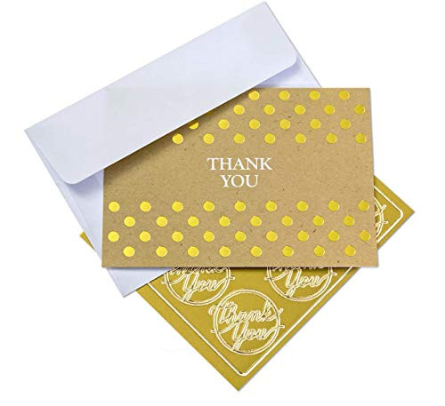 Kraft Thank You Note Cards with Thank you Seal   50 Thank You Cards and 50 Stickers