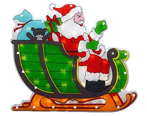 Sienna Lighted Double-Sided Shimmering Santa in Sleigh Christmas Window Silhouette Decoration, 17"