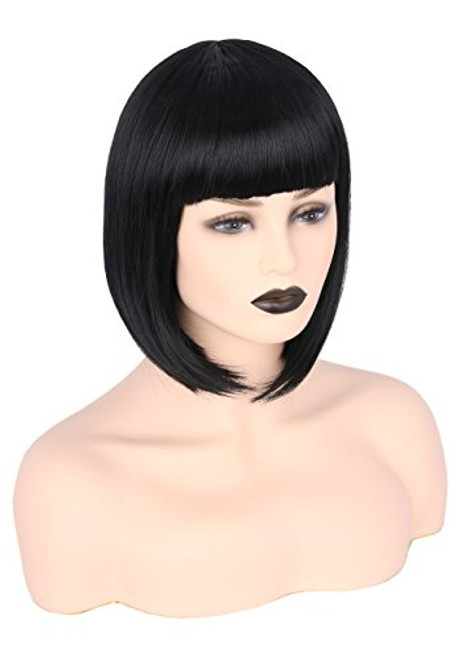 Topcosplay Womens Bob Hair Wigs Short Black Flat Bangs Cosplay Halloween Costume Wigs Topcosplay Womens Bob Hair Wigs Short Black Flat Bangs Cosplay Halloween Costume Wigs