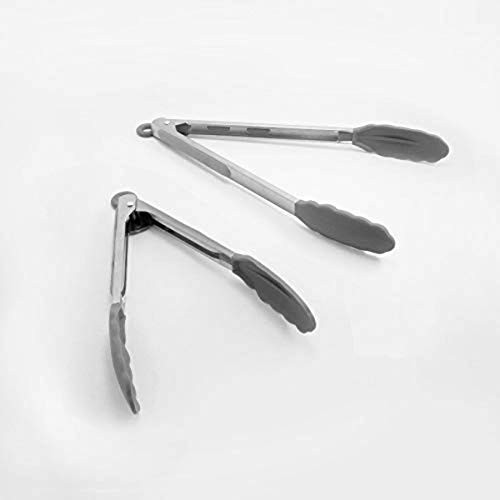 ExcelSteel Heavy Duty  Durable for BBQ and Kitchen Silicone Tips Stainless Steel Tongs  9  12   Grey