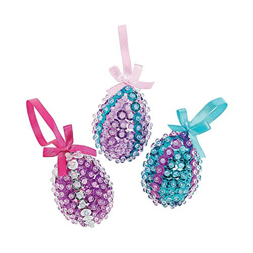 Fun Express - Sequin Egg Ornament Craft Kit for Easter - Craft Kits - Ornament Craft Kits - Non Foam - Easter - 12 Pieces