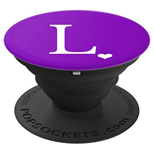 White Initial Letter L Heart Monogram On Purple PopSockets Grip and Stand for Phones and Tablets