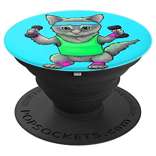Kitten lifting weights and exercising PopSockets Grip and Stand for Phones and Tablets