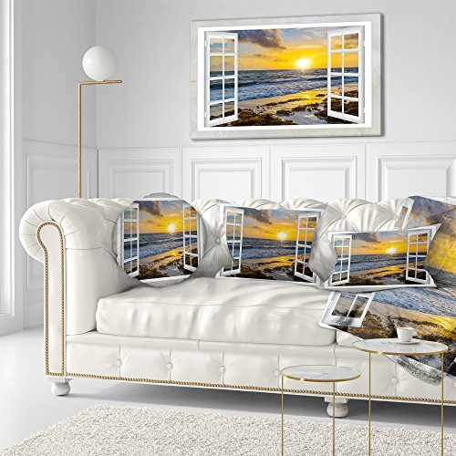 Design Art Open Window to Bright Yellow Sunset Modern Seascape Canvas Artwork, 40x20 Design Art Open Window to Bright Yellow Sunset Modern Seascape Canvas Artwork, 40x20