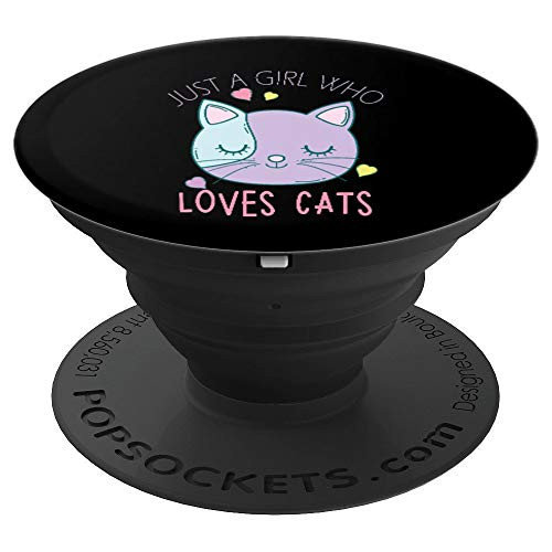 Women s Cute Cat Kitten Face Top JUST A GIRL WHO LOVES CATS PopSockets Grip and Stand for Phones and Tablets
