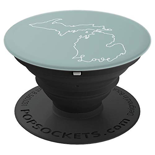 Michigan Cursive Love Home State Outline PopSockets Grip and Stand for Phones and Tablets