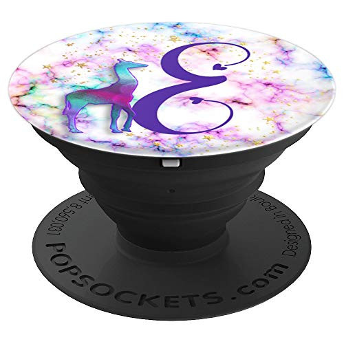 Purple Letter E Initial Giraffe Watercolor Paint Monogram PopSockets Grip and Stand for Phones and Tablets