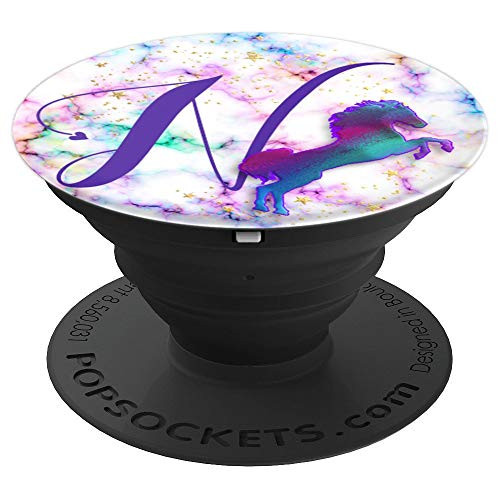 Purple Letter N Initial Horse Watercolor Paint Monogram PopSockets Grip and Stand for Phones and Tablets
