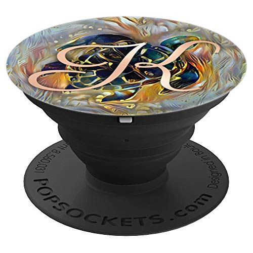 Letter K Artistic Colorful Paint Sea Turtle PopSockets Grip and Stand for Phones and Tablets