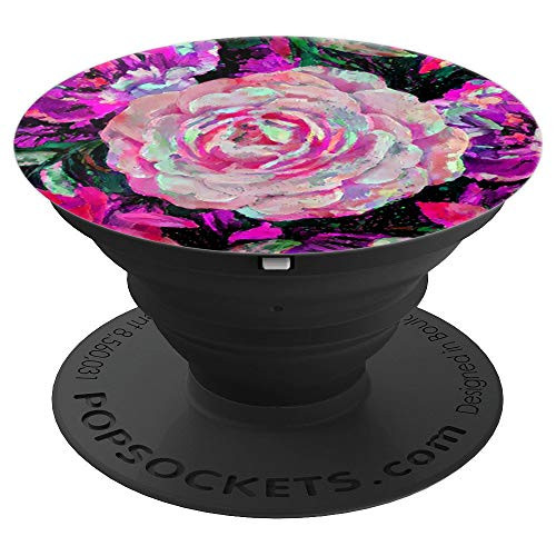 Floral Grip  Artistic Pink Rose Flower On Paint Design PopSockets Grip and Stand for Phones and Tablets