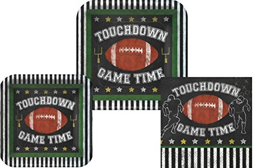 Football Game Time Party Supplies Pack: Bundle Includes Dinner Plates, Dessert Plates and Lunch Napkins for 18 Guests