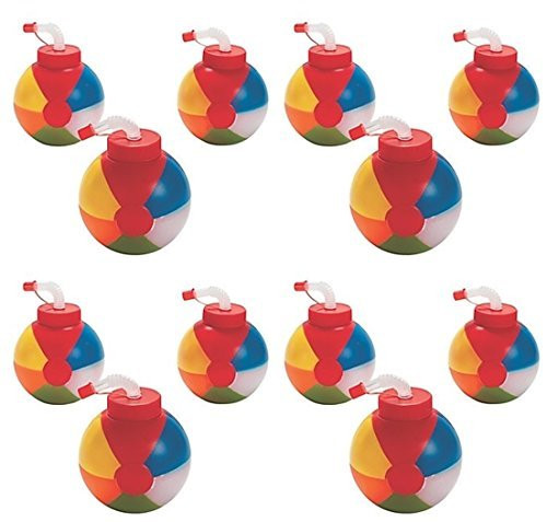 Fun Express 12 - BEACH BALL Pool Party CUPS with straws