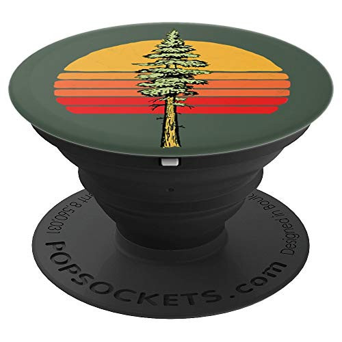 Retro Minimalist Sequoia Tree   80 s Sun Vintage Graphic PopSockets Grip and Stand for Phones and Tablets