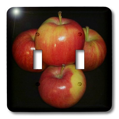 3dRose lsp_21642_2 Red And Yellow Apples Black Background Double Toggle Switch