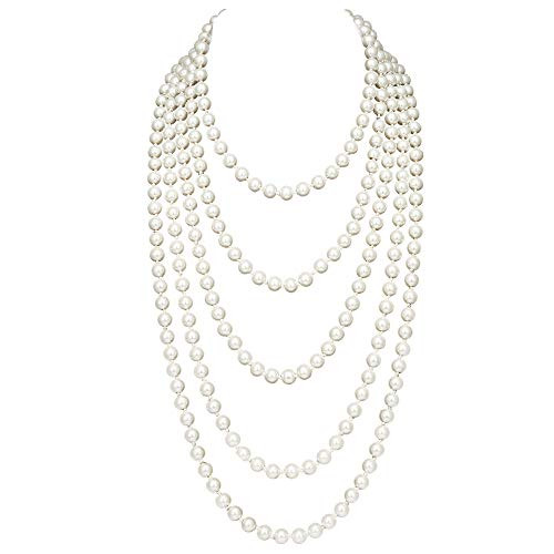 BABEYOND Art Deco Fashion Faux Pearls Necklace 1920s Flapper Beads Cluster Long Pearl Necklace for Gatsby Costume Party 59  x 2