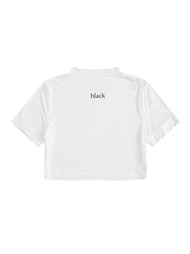 MakeMeChic Women s Summer Printed Crop Top Casual Short Sleeve Tee Tshirt White S