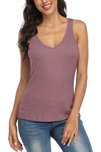 V FOR CITY Women Soft V Neck Tank Top Casual Sleeveless Shirts Loose Fit Light Purple