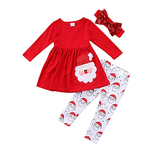 Toddler Kids Baby Girl Christmas Outfits Long Sleeve Santa Claus Print Top Dress Pants Xmas Clothes Set 12M 7Y Red 4T 5T Toddler Kids Baby Girl Christmas Outfits Long Sleeve Santa Claus Print Top Dress Pants Xmas Clothes Set 12M 7Y Red 4T 5T
