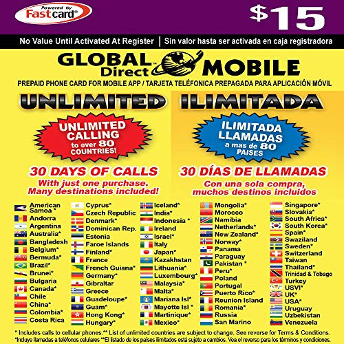 15 Global Direct Unlimited Phone Calling Card   Get Unlimited International and Domestic Long Distance Calls for 30 Days
