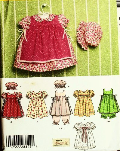 OOP Simplicity Pattern 4709  Baby Girl s Szs NB  1 3m  6m  12m  18m Dress  Pinafore  Pantaloons  Panties    Hat
