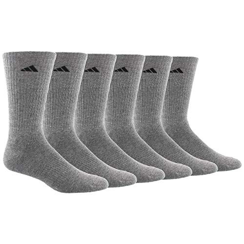 adidas Men s Athletic Cushioned Crew Socks  6 Pair   Heather Grey Black  XL   Shoe Size 12 15