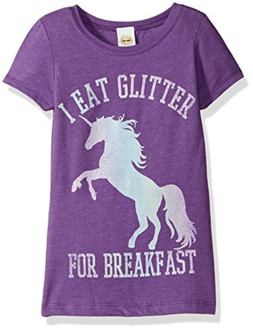 LOST GODS Girls  Little Unicorn Breakfast Graphic T Shirt  Purple Berry  M