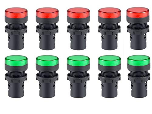 BLS 10Pcs Red Green Indicator Light AC DC 110V  22mm Panel Mount  for Electrical Control Panel  HVAC  DIY Projects