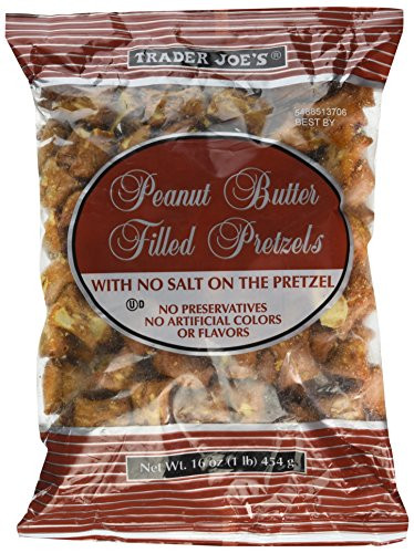 2  Trader Joe s Peanut Butter Filled Pretzels with No Salt on the Pretzel