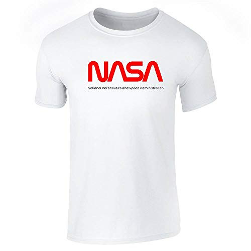 NASA Approved Worm Logo Vintage Retro Graphic 80s White L Graphic Tee T Shirt for Men