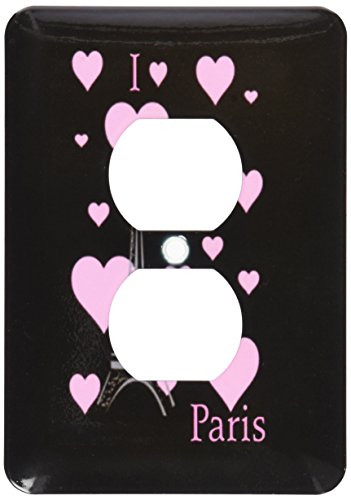 3dRose lsp_185284_6 Print of I Love Paris in Black with Pink Hearts N Eiffel Tower Light Switch Cover