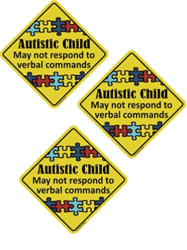 Autistic Child Emergency Magnet 6 x 6 inch Auto Bumper Car Magnet  3 Magnets