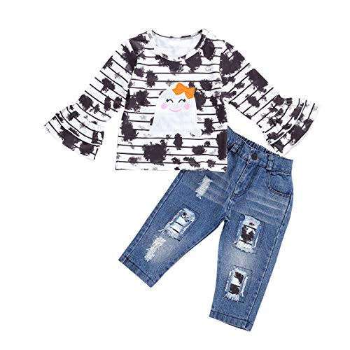 Toddler Baby Girl Halloween Outfit Long Sleeve T Shirt Tops Pumpkin Pants Headband Halloween Costumes 3PCS Outfit Set  Tie Dye Ghost  1 2 Years