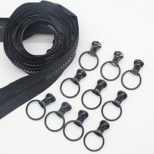 Leekayer 5 Plastic Zipper 5 Yards with 10pcs Ring Sliders for DIY Sewing Tailor Crafts Bags Tents Zipper by The Yard Bulk 5 Yards Black Leekayer 5 Plastic Zipper 5 Yards with 10pcs Ring Sliders for DIY Sewing Tailor Crafts Bags Tents Zipper by The Yard Bulk 5 Yards Black