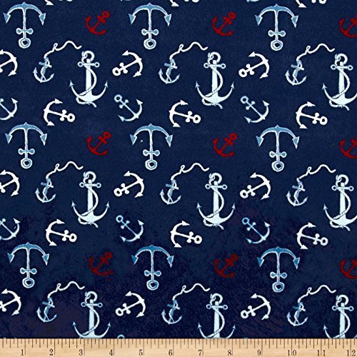 Michael Miller Minky Whales Anchors Toss  Yard  Navy