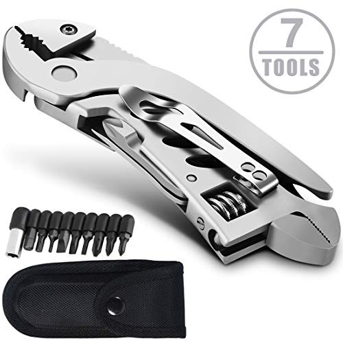 DPNAO Multitool Wrench With 7 Tools/Pliers/Wire Cutter/Flat Screwdriver/Phillips Screwdriver/Portable Folding Multifunctional Adjustable Multi Purpose Stainless Steel Tool
