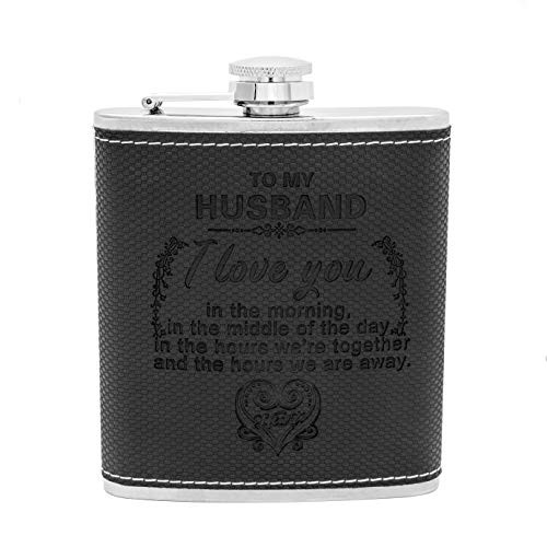 Personalized Engraved Hip Flask -7oz with Funnel- Stainless Steel Flask Sets, The Perfect flasks for liquor for men Gift, Boyfriend Gift, Husband Day Gift or Groomsmen Gift (Black-To Husband)