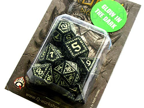 Qworkshop QworkshopSRUN19 2 Piece Runic Glow-in-The-Dark Dice Set in Bag, Black