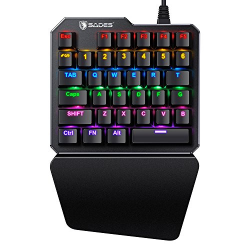 One Handed keyboard One-Handed Mechanical Gaming Keyboard RGB LED Backlit SADES Portable Mini Gaming Keypad for LOL/PUBG/Fortnite/WOW/DOTA/OW