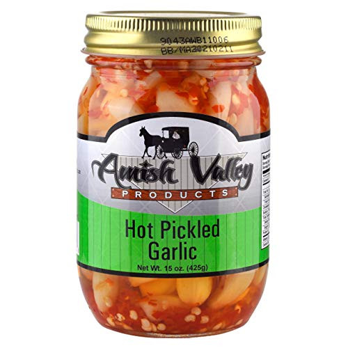 Amish Valley Products Country Pickled Garlic Sweet or Hot Flavor 15 oz Glass Jar  Hot  1   15oz JAR