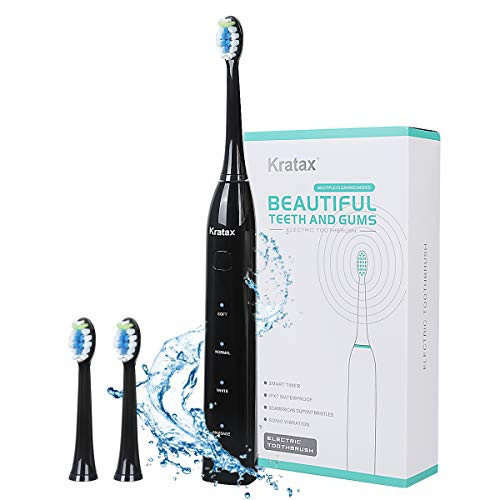 Sonic Electric Toothbrush for Adult Kratax USB Rechargeable Toothbrush with 2 Replacement Heads 4 Modes with 2 Minutes Timer IPX7 Waterproof Electric Toothbrush Black Sonic Electric Toothbrush for Adult Kratax USB Rechargeable Toothbrush with 2 Replacement Heads 4 Modes with 2 Minutes Timer IPX7 Waterproof Electric Toothbrush Black