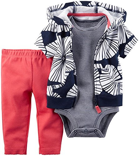 Carter s Baby Girls  3 Piece Cardigan Set 121g379  Navy White Flowers  New Born