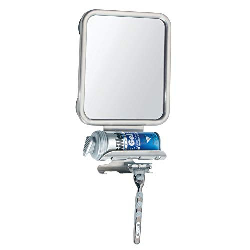 InterDesign Forma Suction Bathroom or Shower Shaving Mirror with Shaving Cream and Razor Holder - Brushed Stainless Steel