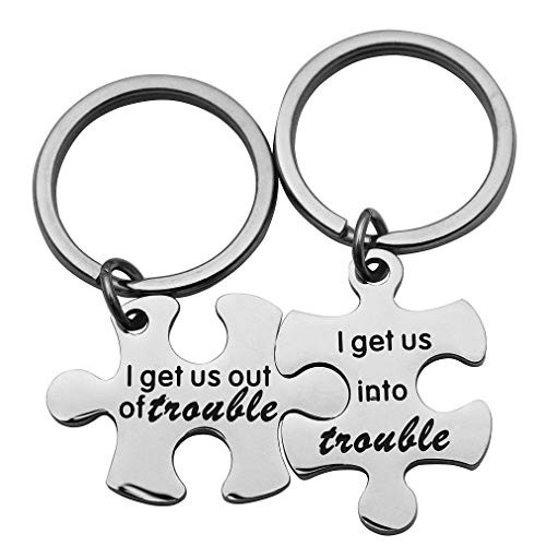 Eilygen Funny Best Friend Gift I Get Us Into Trouble I Get Us Out of Trouble Puzzle Keychains Friendship Jewelry