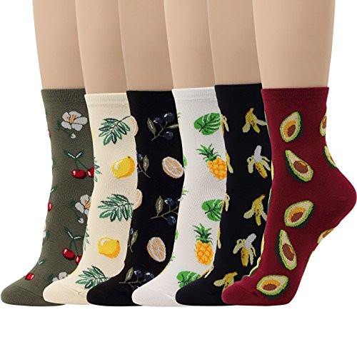 6 Pairs Fruits Socks Lemon Tree Banana Cherry Avocado Pineapple Women Girl Novelty Design  Fruits   6 Pairs