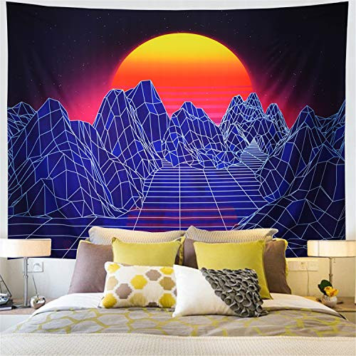 Generleo Trippy Mountain Tapestry Vaporwave Tapestry Poster Japanese Tapestry Great Wave Tapestry Psychedelic Mountains Sun Wall Tapestry Retro Abstract Aesthetic Tapestry for Bedroom