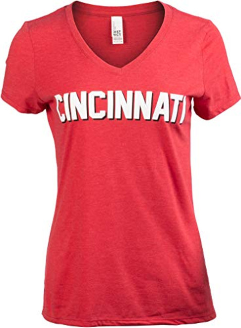 Cincinnati   Classic Retro Red Ohio City Pride Newport Fan Women s V Neck T Shirt Top T Shirt  RedV M