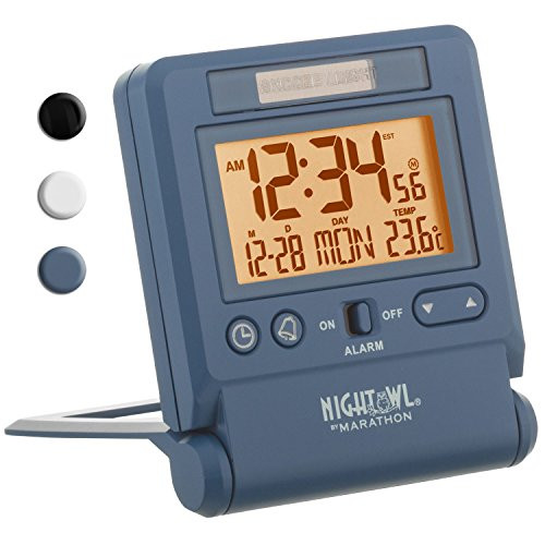 Marathon CL030036BL Atomic Travel Alarm Clock with Auto Night Light Feature in Blue, Batteries Included