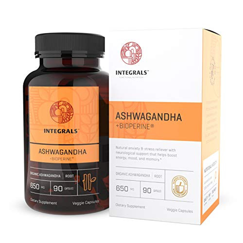 Integrals Organic Ashwagandha Capsules   Bioperine   Potent 650mg of Ashwagandha Root in Every Vegan Capsule   Natural Energy Booster   Mood Support   Anxiety   Stress Relief