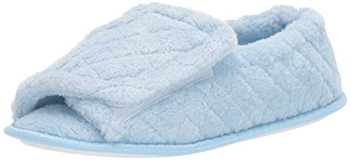 MUK LUKS Women s Micro Chenille Adjustable Open Toe Full Foot Slipper  Light Blue  Small M US