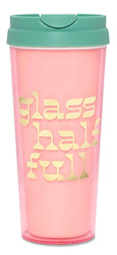 Ban do Hot Stuff Insulated Thermal Mug with Saying  16 Ounce Pink Travel Tumbler  Glass Half Full